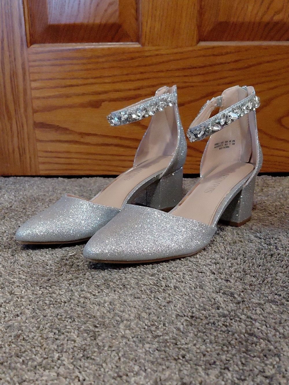 Dream Pairs Silver Glitter Crystal-Ankle Block Heels